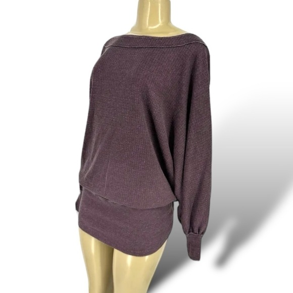 Free People Willow Waffle Off Shoulder Top Boho Dolman Sleeve Size Large Purple - Picture 5 of 5